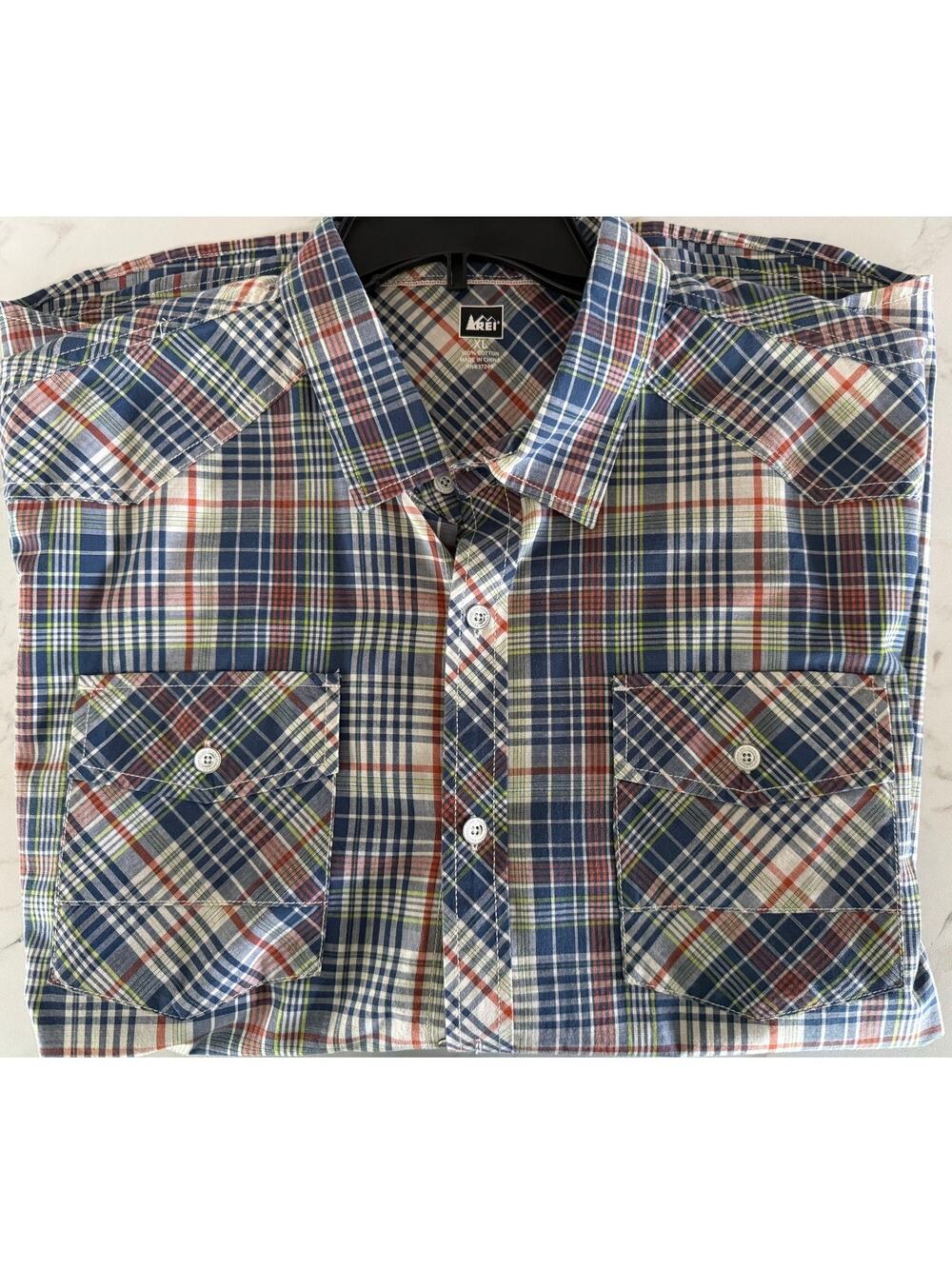 REI Men's Plaid Button up Short Sleeve Shirt 100% Cotton Size XL